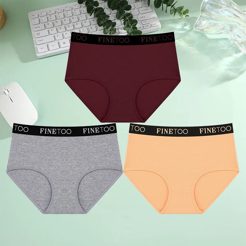 Finetoo 3Pcs/Set Women's Seamless Cotton Briefs Women Plus SizePanties Breathable Underwear Female Low Waist Soft Lingerie S-XXL