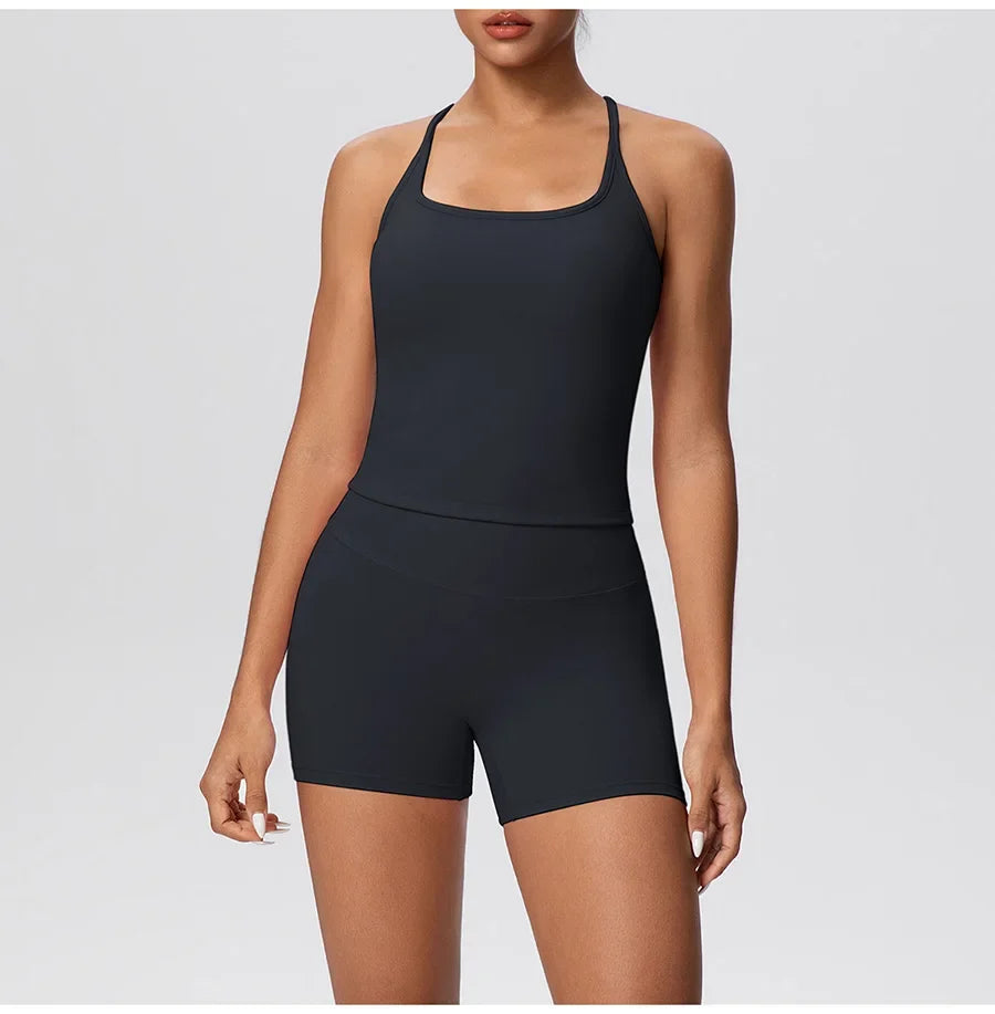 New 2Pcs Yoga Sets Naked Feel Women Workout Fitness Gym Clothes High Waist Yoga Shorts And Sports Bra Impact Shorts Workout Sets