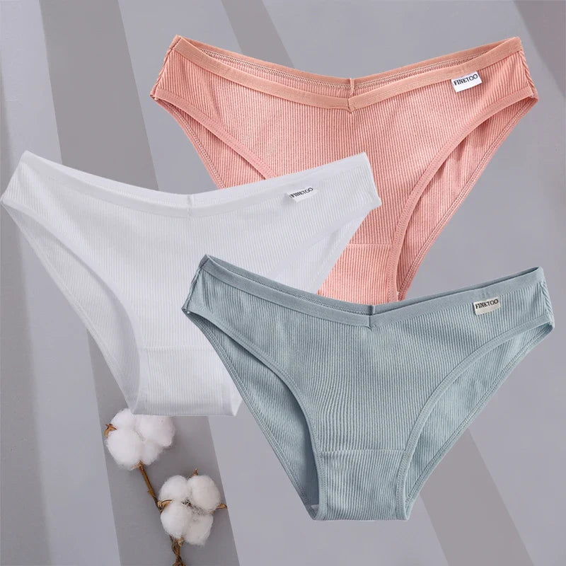3PCS/Set Women Cotton Briefs Panties Ladies Sexy Solid Color Low Waist Underwear Female Soft Breathable Intimates Lingerie 2024