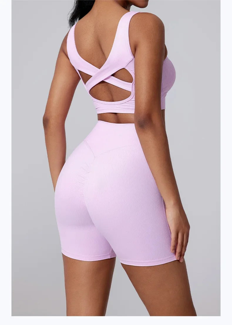 Women Yoga Suit Tracksuit Sports Bra High Waist Legging Shorts Outfit Gym Set Fitness Running Workout Clothes Push Up Sportswear