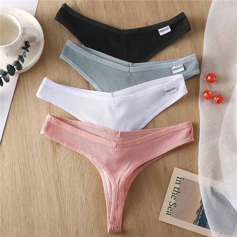 3Pcs/Set Women Cotton Thongs Panties Sexy Low Waist G-String Briefs Ladies Brazilian Lingerie Girls Breathable Intimates Bikini