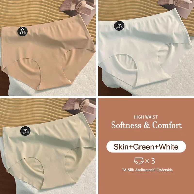 3PCS New 7A Ice Silk Waist Maillard Seamless Yoga Classic Antibacterial Crotch Simple Solid Color New Sports girl 2024 M-XL
