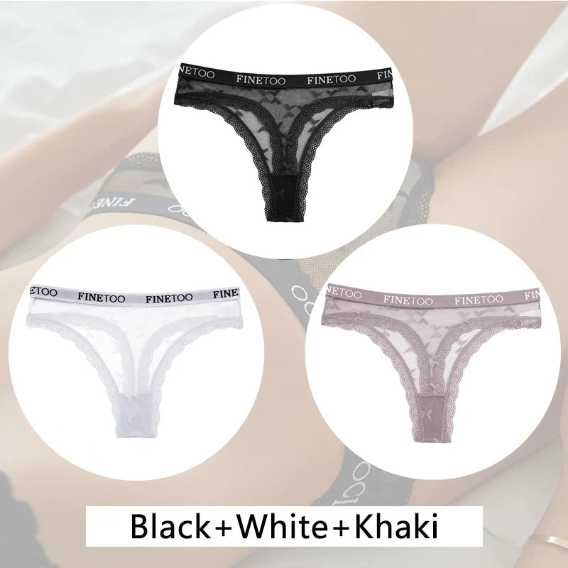 3Pcs/set Lace Thongs Women Floral G-string Underwear Trendy Letter T-Back Underpants Sexy Low Waist Bikini Panties Ladies Panty