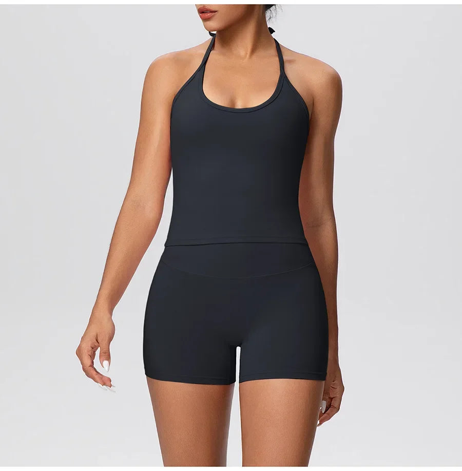 New 2Pcs Yoga Sets Naked Feel Women Workout Fitness Gym Clothes High Waist Yoga Shorts And Sports Bra Impact Shorts Workout Sets