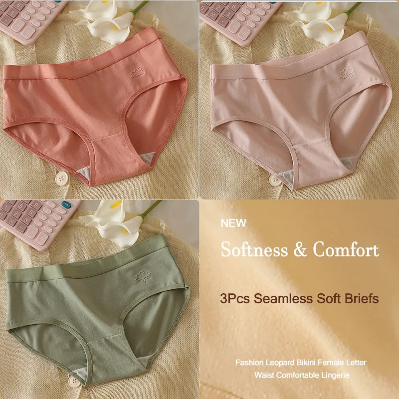 3Pcs Women's Cotton Underwear Panty Cute Sexy Panties Female Seamless Underpants Solid Color Panty Intimates Women Lingerie S-XL