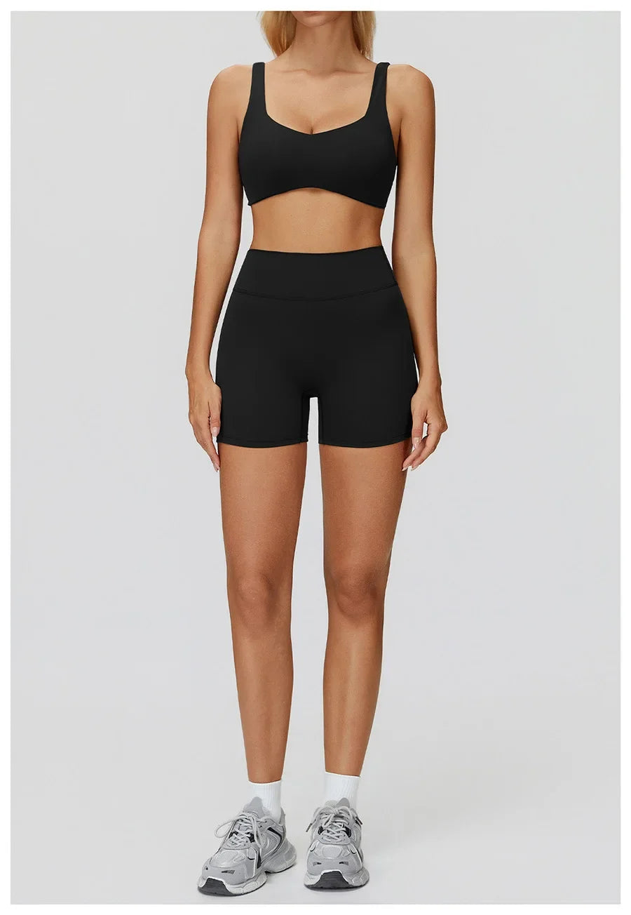 Women Yoga Suit Tracksuit Sports Bra High Waist Legging Shorts Outfit Gym Set Fitness Running Workout Clothes Push Up Sportswear