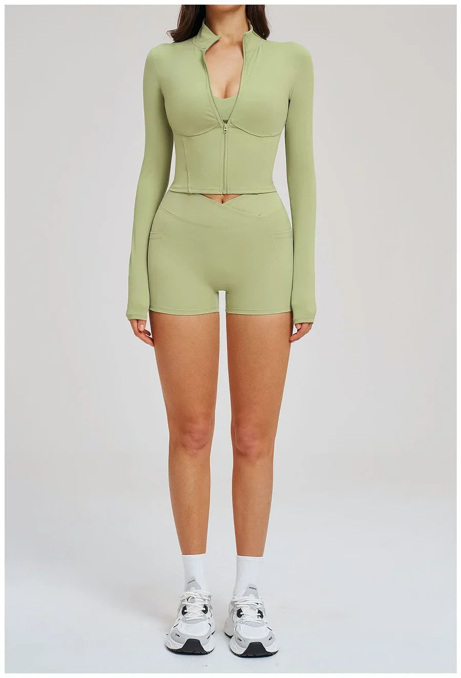 Yoga Suit Women Tracksuit Long-sleeved Jacket Shorts Suit Outfit Gym 2PCS Set Fitness Running Workout Clothes Push Up Sportswear