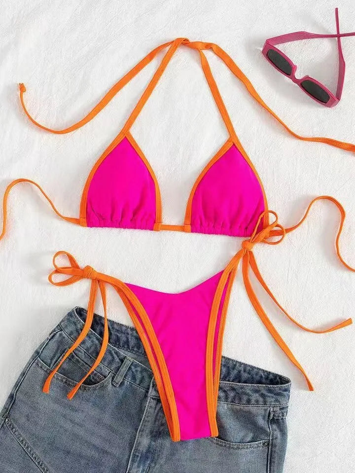 2026 Sexy Contrast Color Separates Micro Bikini Women's Swimsuit Female Swimwear Mini Thong Bikinis Set Two-piece Bathing Suit