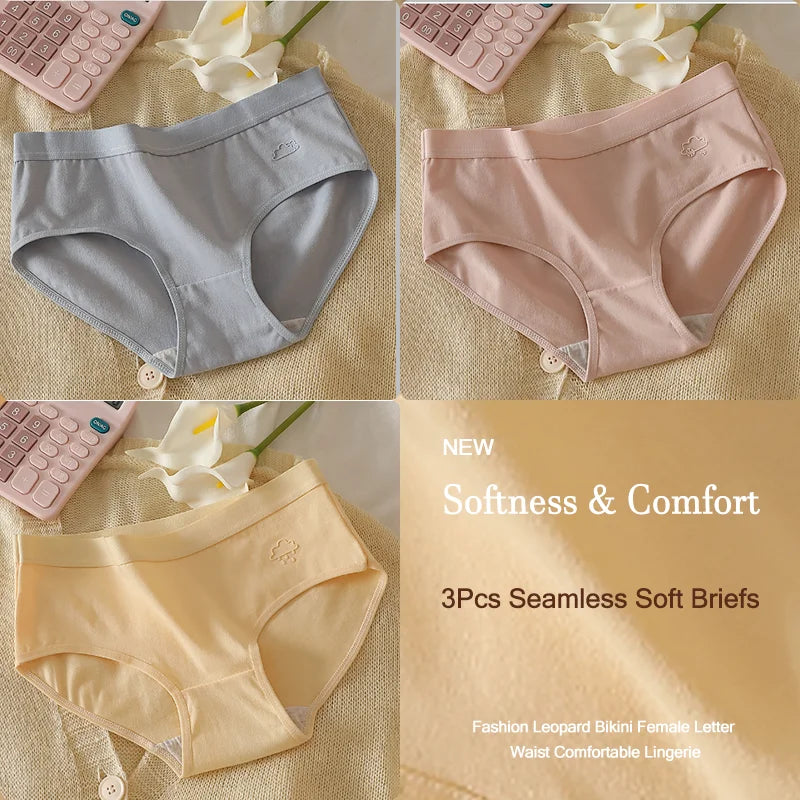 3Pcs Women's Cotton Underwear Panty Cute Sexy Panties Female Seamless Underpants Solid Color Panty Intimates Women Lingerie S-XL