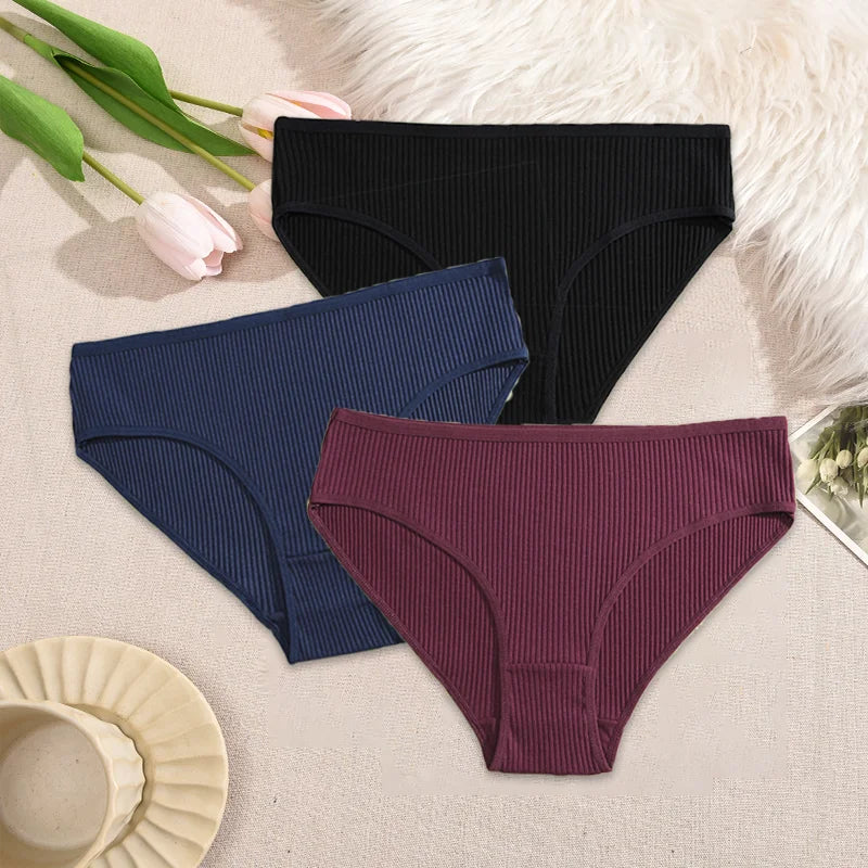 3Pcs/Set Women's Seamless Cotton Briefs Women Panties Solid Color Breathable Underwear Female Low Waist Soft Lingerie S-XXL