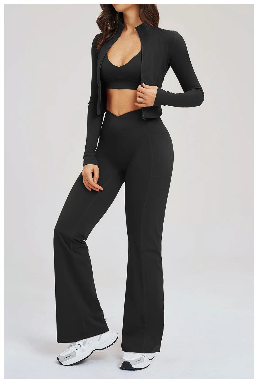 2PCS Yoga Set Gym Clothes Sportswear Seamless Women Fitness Long Sleeved Tracksuits Sports Workout Gym Flared Leggings Athletic
