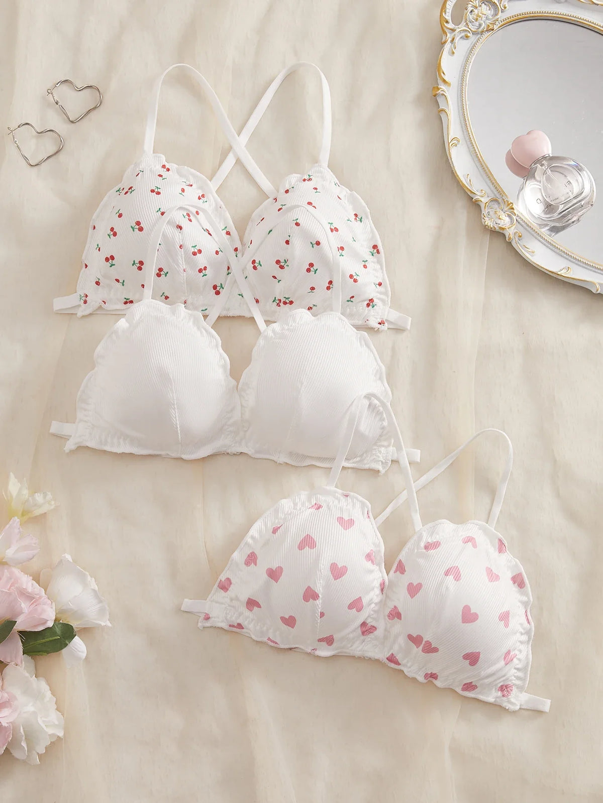 3PCS Cute Women's Underwear Set Crisscross Back Bralette Comfortable No padding Sexy Lingerie Set