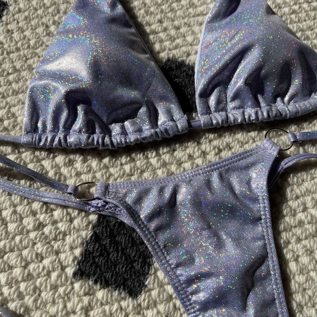 2026 Glitter Sparkling High Cut Halter Bikini Female Swimsuit Women Swimwear Two-pieces Bikini set Bather Bathing Suit Swim