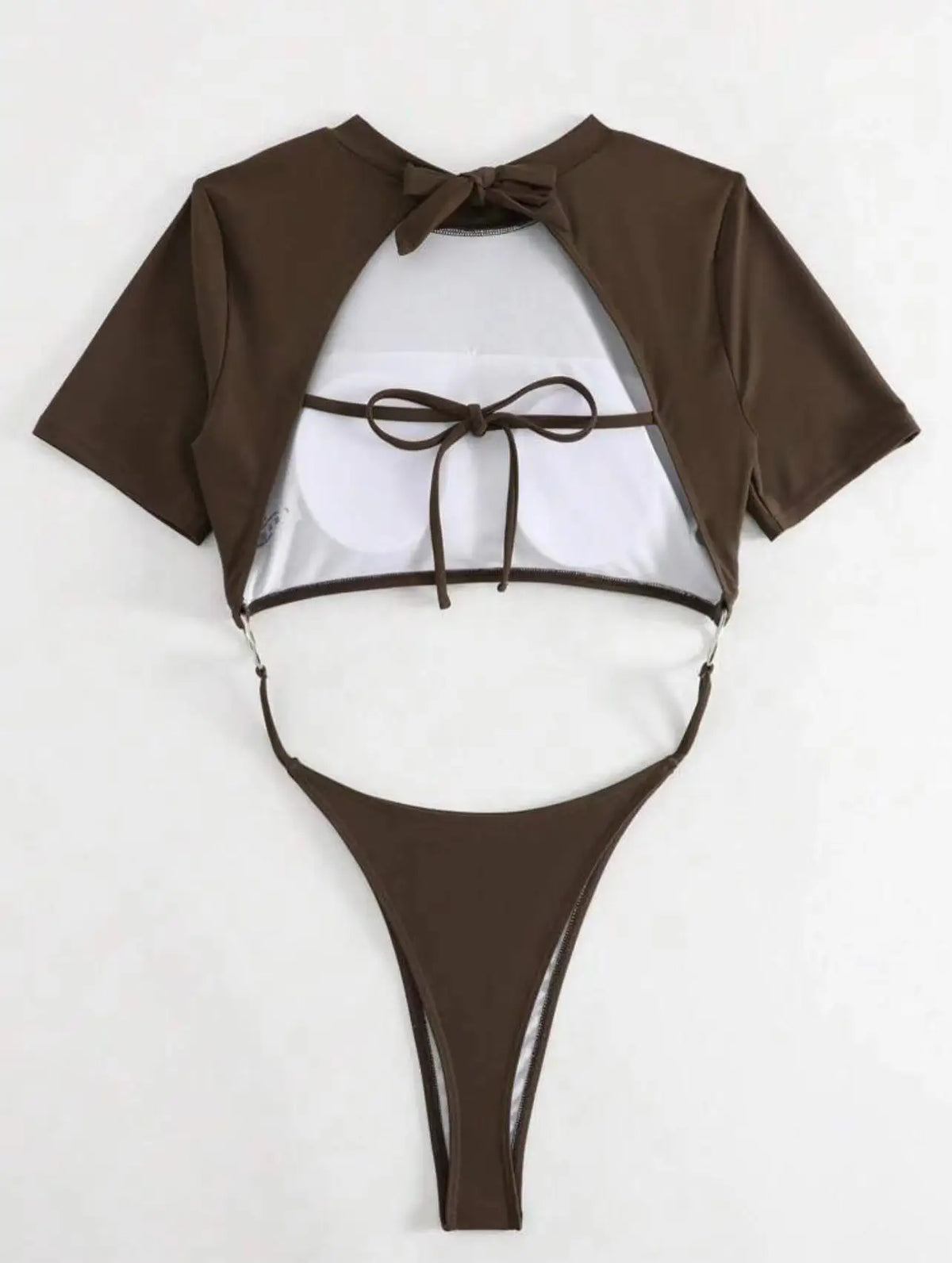 Bikini Women Swimsuit 2024 Blue Short Sleeve Hollow Out Thong Monokini Brazilian Beach Bathing Suit Push Up One Piece Swimwear