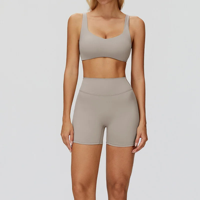 Women Yoga Suit Tracksuit Sports Bra High Waist Legging Shorts Outfit Gym Set Fitness Running Workout Clothes Push Up Sportswear