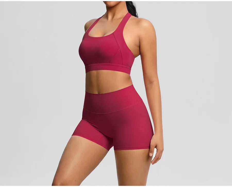 2PCS Yoga Set Women Gym Sports Suits Fitness Bra Crop Top Workout Clothes Female Athletic Wear Push Up Shorts Sportswear