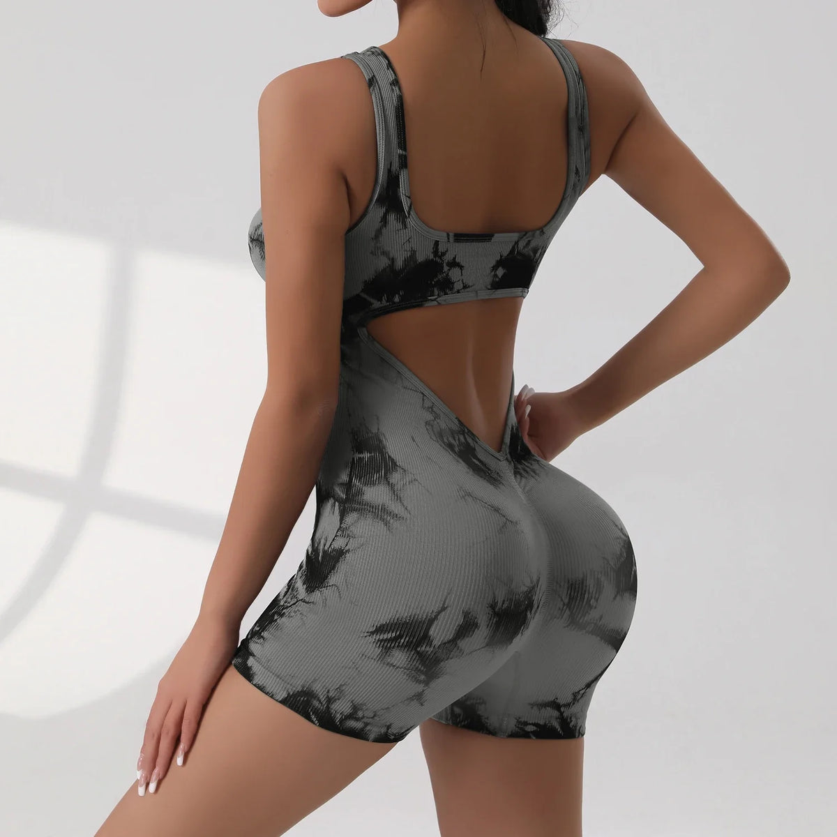 Women's Solid Colour Threaded Backless Yoga Suit U Neck Sleeveless Sports Jumpsuit Stretch Women Bodysuit Without Bust Pads