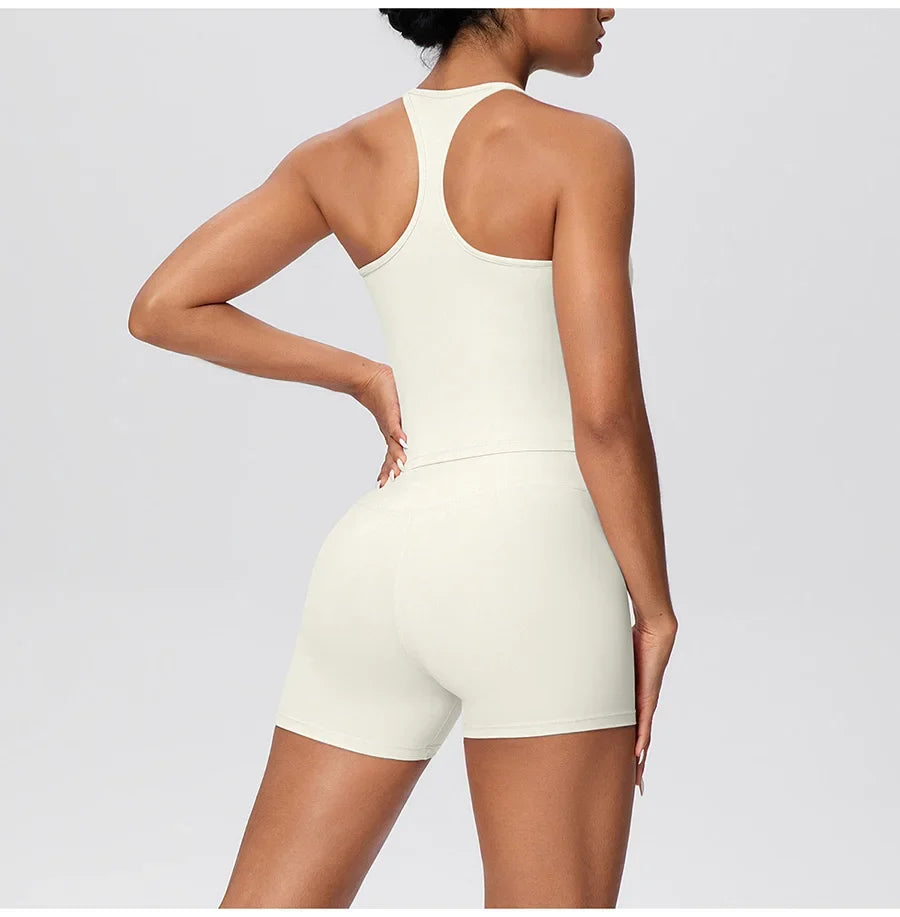 New 2Pcs Yoga Sets Naked Feel Women Workout Fitness Gym Clothes High Waist Yoga Shorts And Sports Bra Impact Shorts Workout Sets