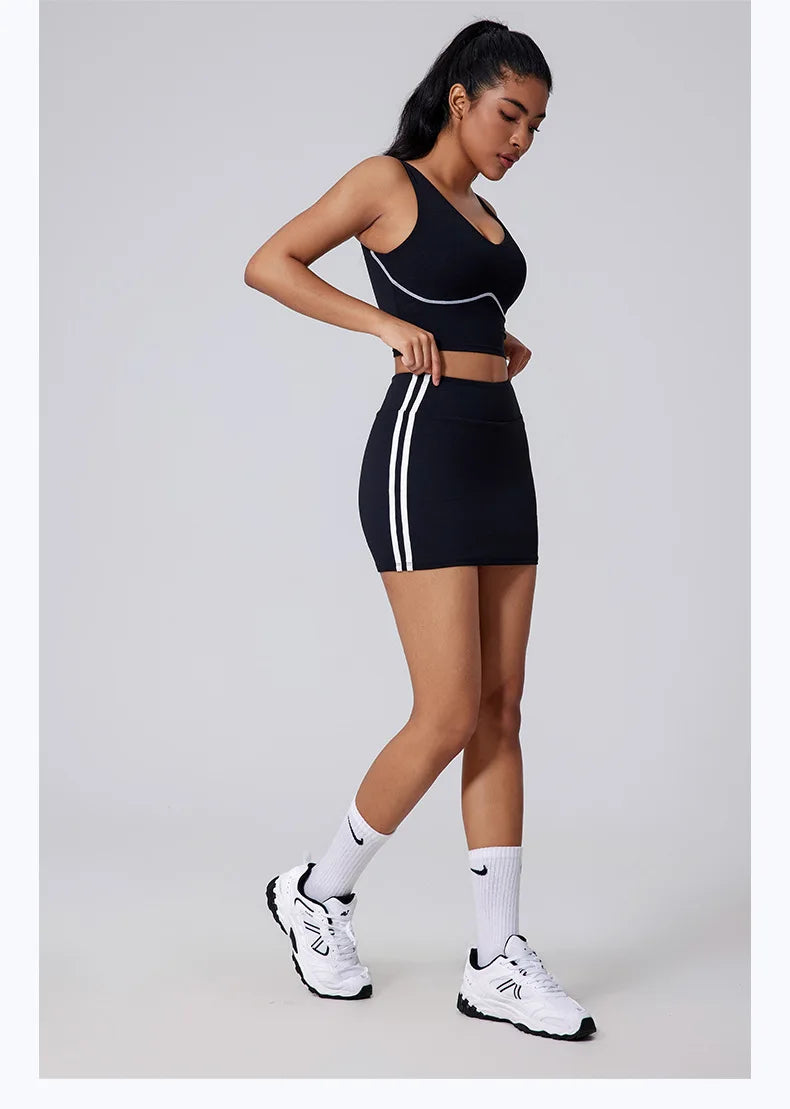Women Vest Tank Top Tennis Suit Fitness Yoga Set Casual Outdoor Short Skirt Running Golf Gym Suit Female Breathable Sportswear