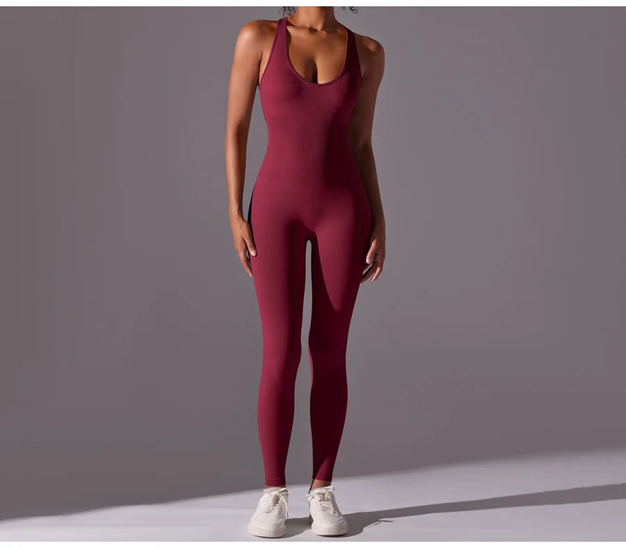Seamless One-Piece Yoga Jumpsuit Women Fitness Sports Overalls Dance Workout Set Stretch Bodysuit Gym Clothes Push Up Sportswear