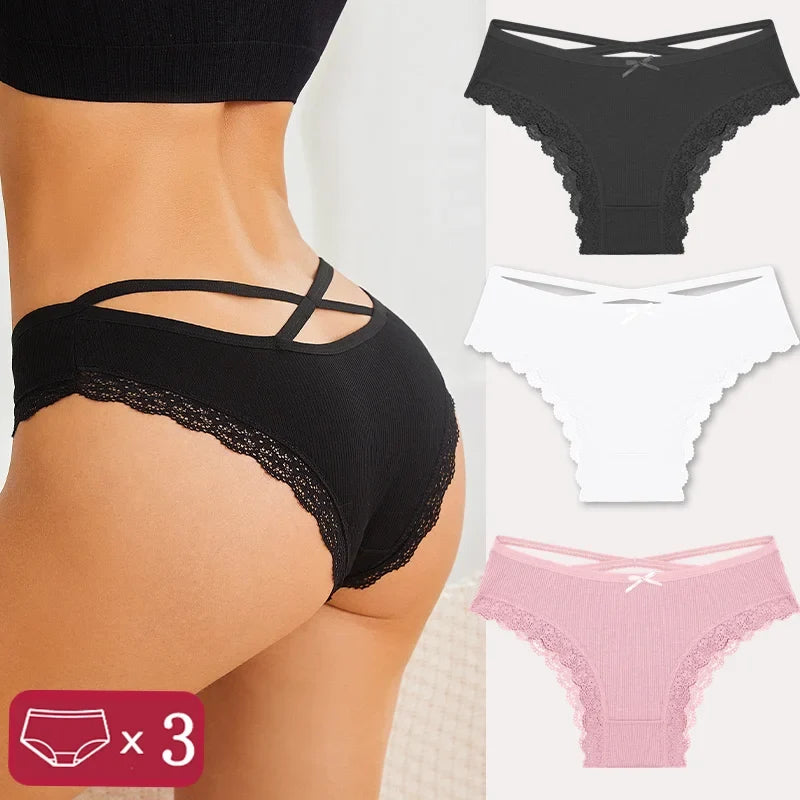 3Pcs Women Cotton Panties Seamless Hollow Sexy Design Unique Low Waist Women Panty Breathable Girl Underwear Soft Lingerie S-XL