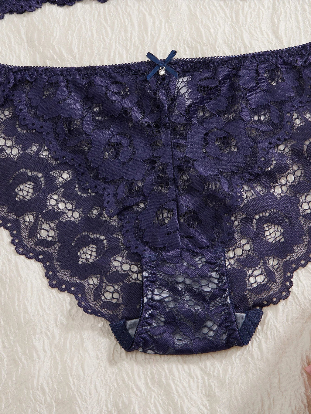 Women's Sexy Lingerie Set Lace Patchwork Solid Color Bowknot Rhinestone Embellished Push-Up Double Shoulder Strap Unlined Comfortable Underwear, Lace Semi-Transparent Breathable Panties