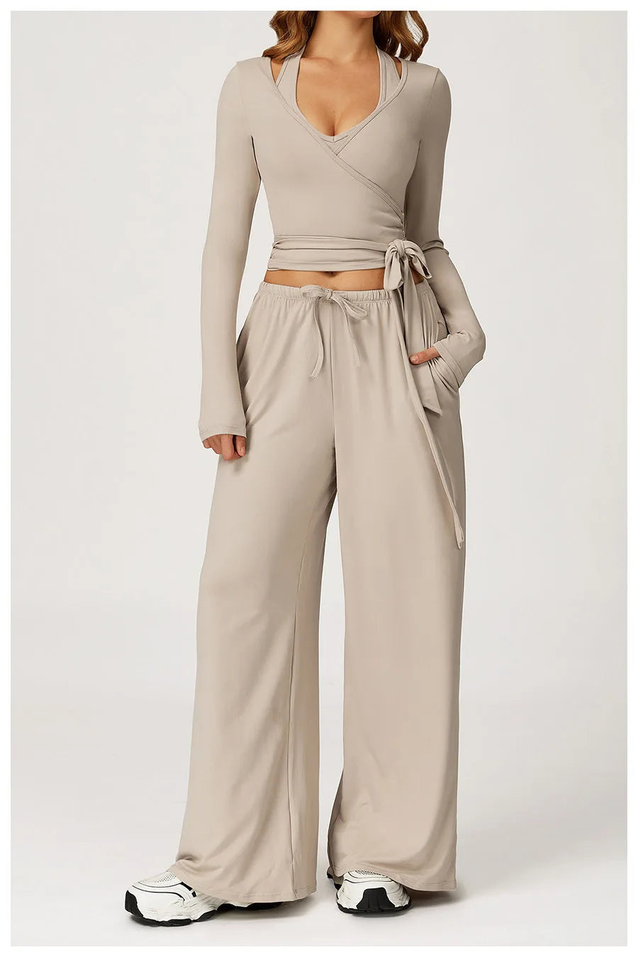 New Women Yoga Set 2/3 Pieces Long sleeves Workout Tracksuit Sportswear Gym Clothing Wide-leg sport pants Fitness Sports Suit