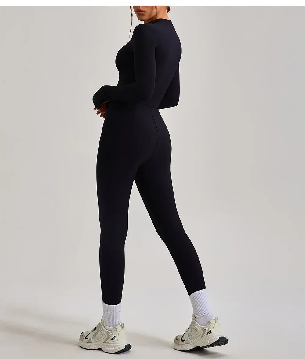 Women's Jumpsuits One-Piece Suit Yoga Set Zipper Long Sleeve Gym Push Up Workout Clothes Fitness Bodysuit Sportswear Tracksuit