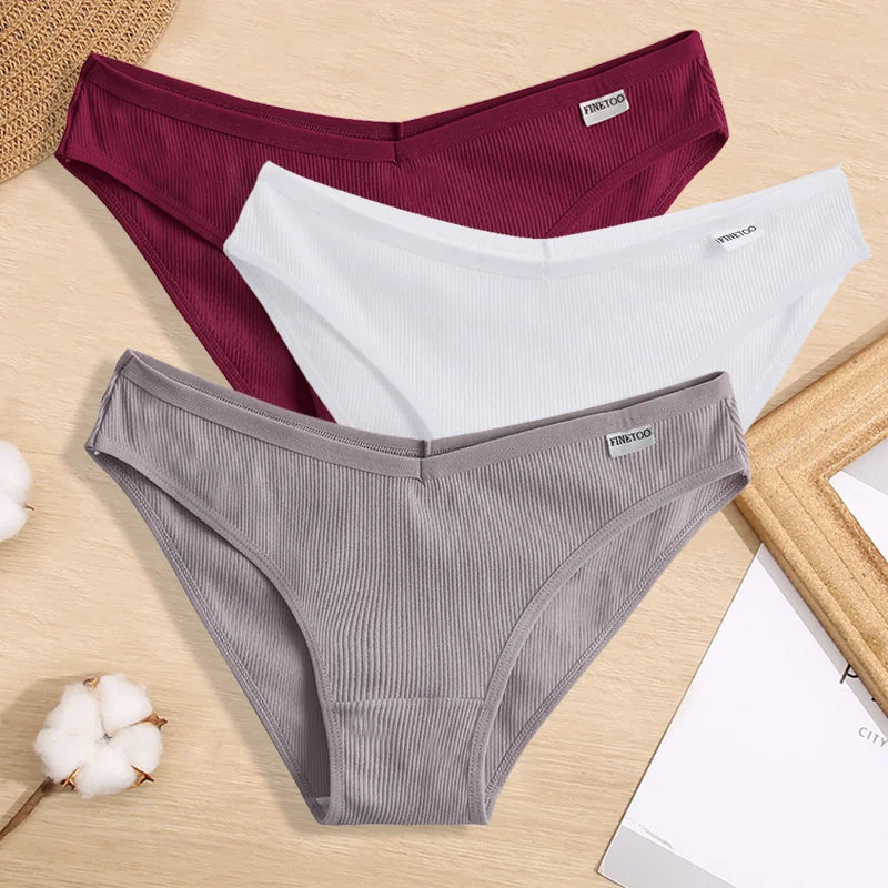 3PCS Women Cotton Panties Female Sexy Intimates Low Rise G-String Thongs Ladies Bikini Girl Solid Color Underwear Soft Lingerie