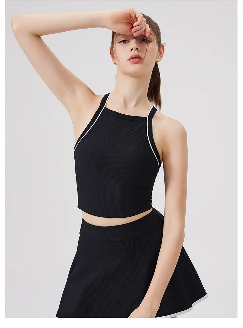 2PCS Women Tracksuit Yoga Set Gym Bra Sports Short Skirt Workout Sportswear Running Tennis Clothing Gym Wear Athletic Sport Suit