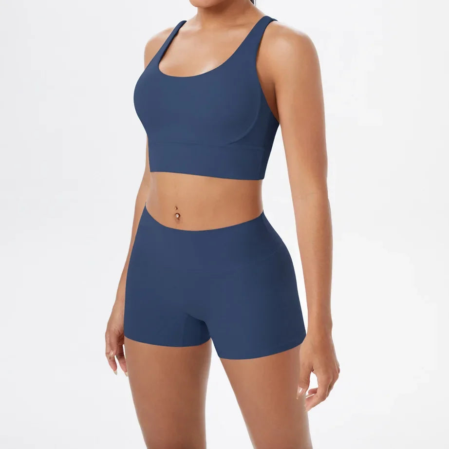 2PCS Yoga Set Women Gym Sports Suits Fitness Bra Crop Top Workout Clothes Female Athletic Wear Push Up Shorts Sportswear