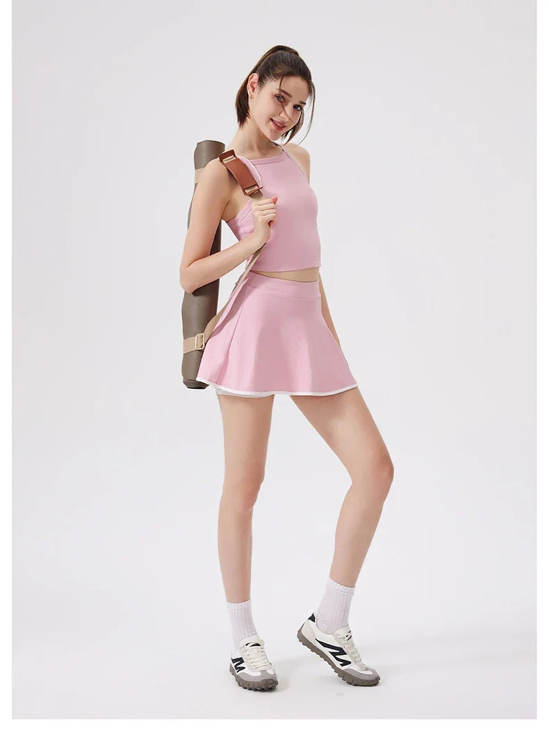 2PCS Women Tracksuit Yoga Set Gym Bra Sports Short Skirt Workout Sportswear Running Tennis Clothing Gym Wear Athletic Sport Suit