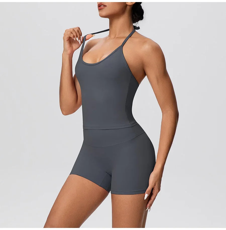 New 2Pcs Yoga Sets Naked Feel Women Workout Fitness Gym Clothes High Waist Yoga Shorts And Sports Bra Impact Shorts Workout Sets