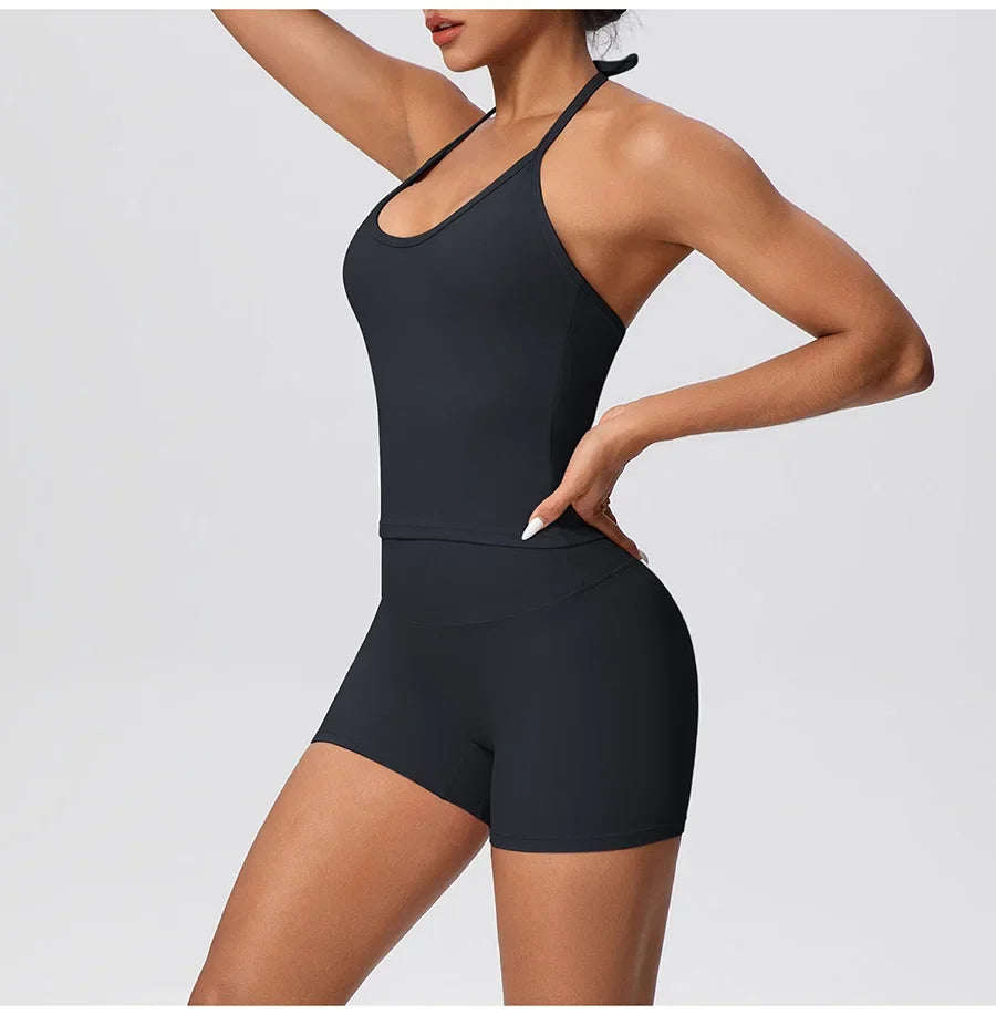 New 2Pcs Yoga Sets Naked Feel Women Workout Fitness Gym Clothes High Waist Yoga Shorts And Sports Bra Impact Shorts Workout Sets