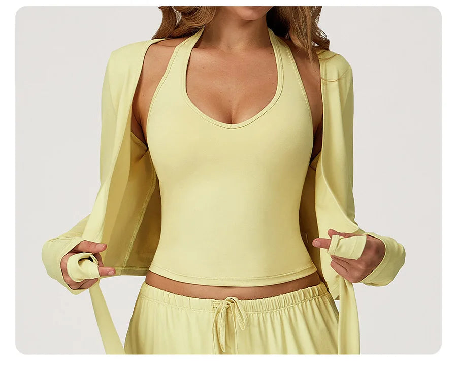 New Women Yoga Set 2/3 Pieces Long sleeves Workout Tracksuit Sportswear Gym Clothing Wide-leg sport pants Fitness Sports Suit