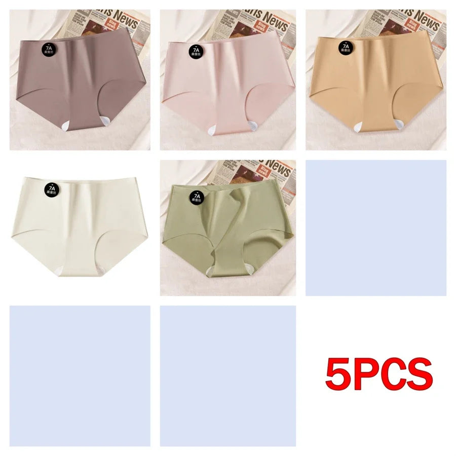 5PCS Seamless Mulberry Silk Underwear Ultral Thin Women's Panties Sexy High Elastic Invisible Briefs Soft Underpants Lingerie