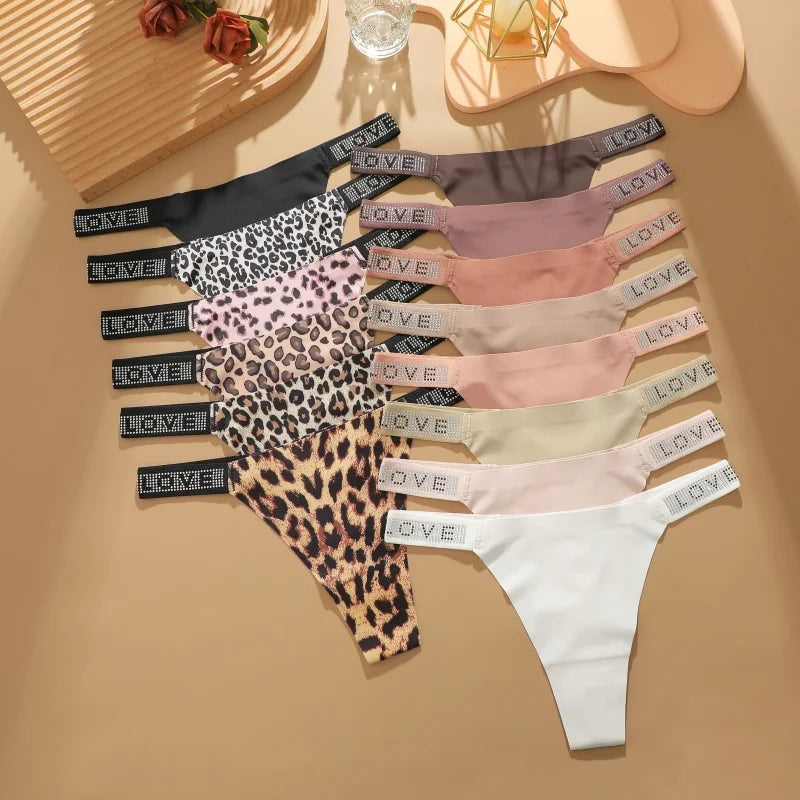 New Women's Smooth Low Waist Sexy Panties Women Thongs Rhinestones Letter Diamonds G-string Sports Thong Briefs T-back Shiny