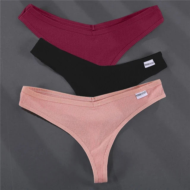3PCS Cotton Women Thongs Panties Sexy Low Waist Cotton Briefs Female T-Back G-string Girls M-XL Intimate Lingerie