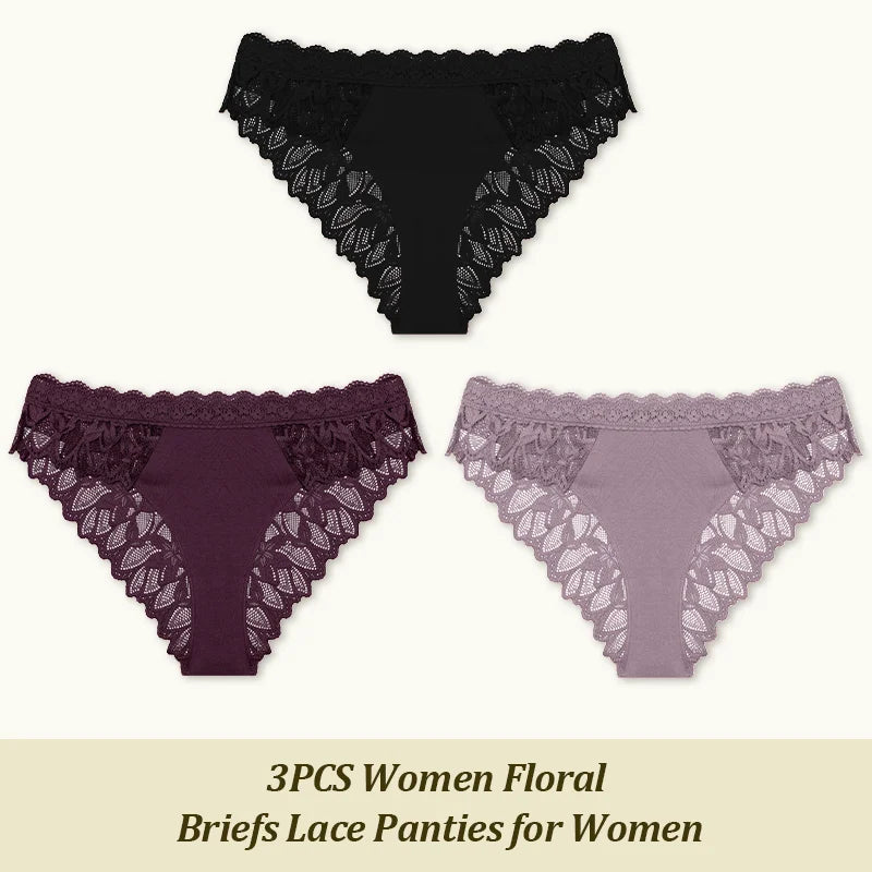 3Pcs/set Lace Sexy Panties Women XS-XL Low-Rise Briefs Sexy Ladies Underwear Trendy Floral Underpants Female Panty Lingerie New