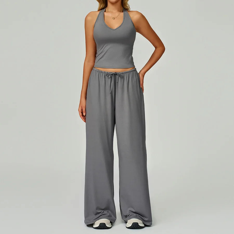 New Women Yoga Set 2/3 Pieces Long sleeves Workout Tracksuit Sportswear Gym Clothing Wide-leg sport pants Fitness Sports Suit
