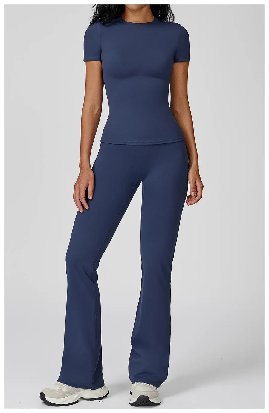 New Yoga Set Two Piece Women Short Sleeve Top with High Waist Leggings Seamless Workout Clothes Patchwork Sport Fitness Gym Sets