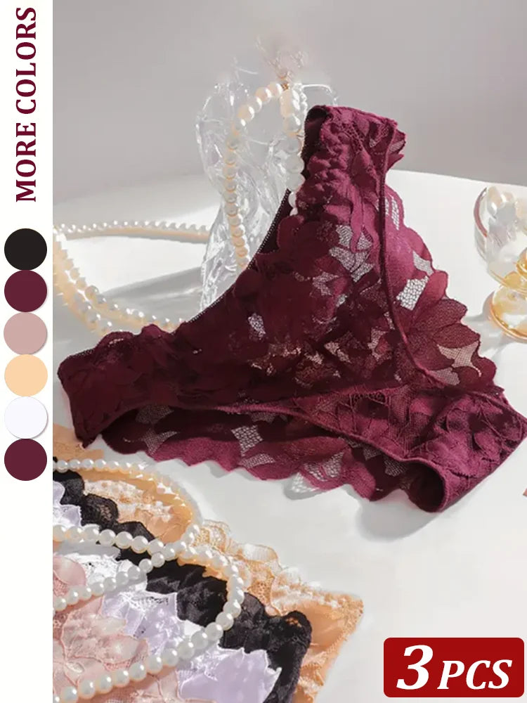 3Pcs/Set Sexy Floral Lace Underwear Panties Sets Hollow Out See-Through Romantic Lingerie Underwear Sexy Women Panties S-XL