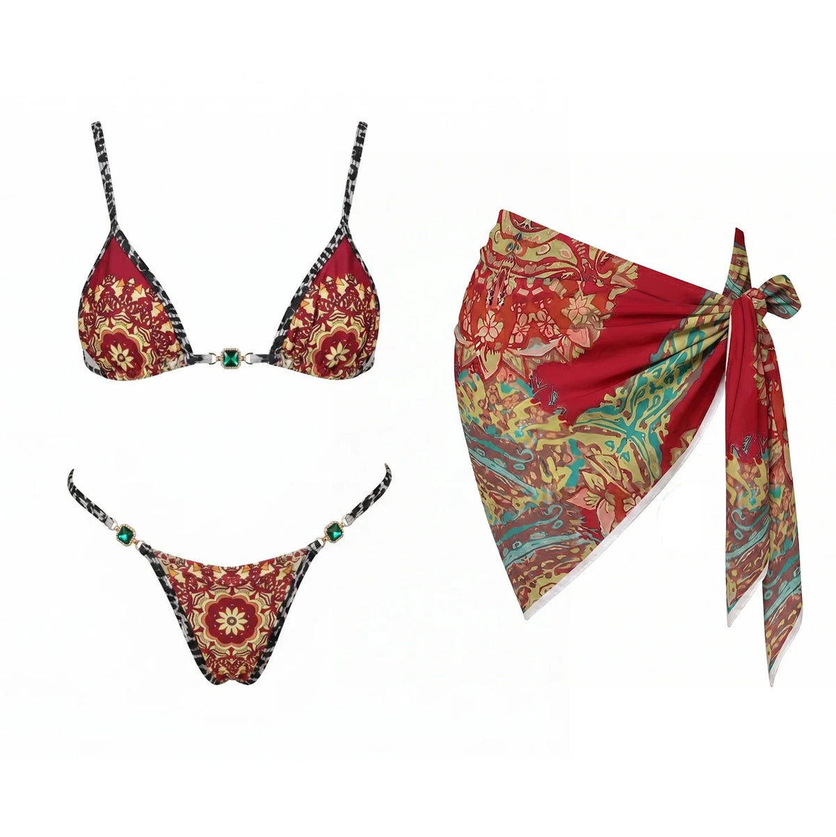 3Pcs Micro Bikinis Sexy Women Swimsuit 2026 New Swimwear Printed Swim Suit Female Bathing Suit Bandeau Biquini Beachwear Sarong