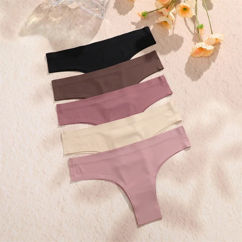 5PCS Seamless Maillard Panties Ultra-thin Brazilian panties Women Ice Silk Underwear Sexy Panty Low Waist G-string Female Solid