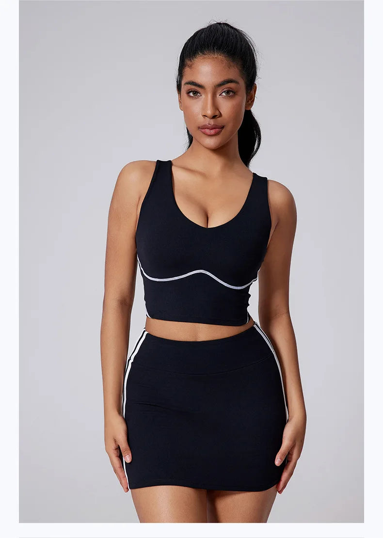 Women Vest Tank Top Tennis Suit Fitness Yoga Set Casual Outdoor Short Skirt Running Golf Gym Suit Female Breathable Sportswear