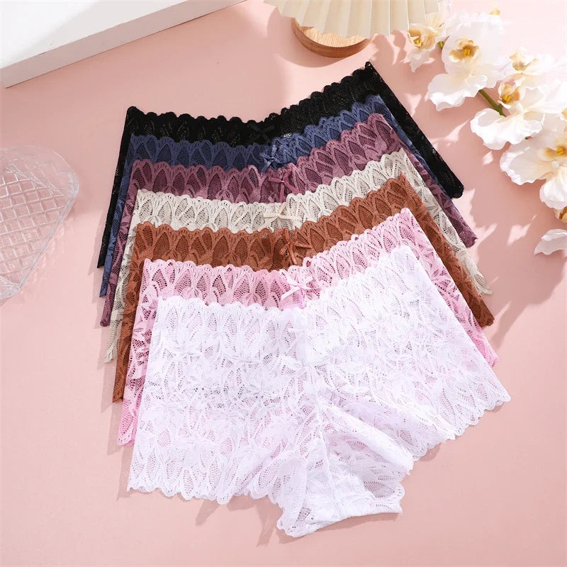 3Pcs Women Lace Boyshort Panties Low-Rise Sexy Underwear Trendy Floral Underpants Female Sexy Boyshort Panties Ladies Lingerie