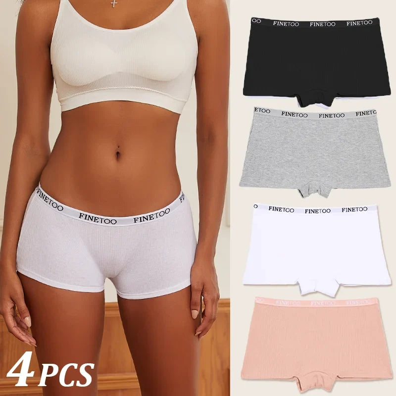 4Pcs Seamless Women Cotton Boxers Underwear Ice Silk Shorts Solid Color Ladies Soft Boyshorts Plus Size Cotton Boxers M/L/XL