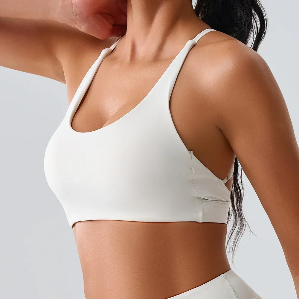 Beautiful Back Cross Back Women Bra Fitness Bra Tights Yoga Vest High Strength Shockproof Gym Sports Top Push Up With Chest Pad
