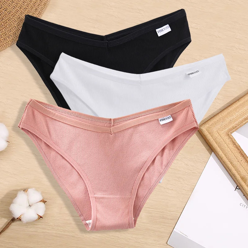 3PCS Women Cotton Panties Female Sexy Intimates Low Rise G-String Thongs Ladies Bikini Girl Solid Color Underwear Soft Lingerie