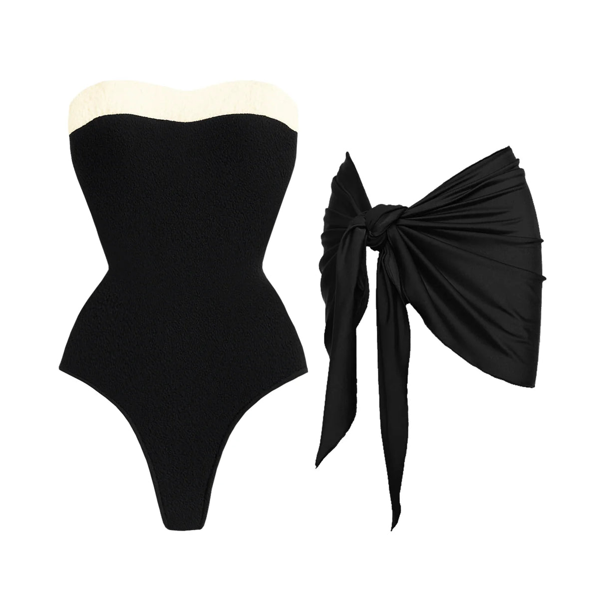 2Pcs Black White Swimsuit 2026 Bandeau Biquini Women Sexy Bikini Push Up Swimwear Female Patchwork Dress Bathing Suits Beachwear